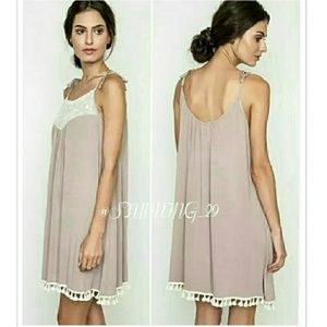🆕MOCHA SELF TIE SHOULDER TASSLE HEM DRESS